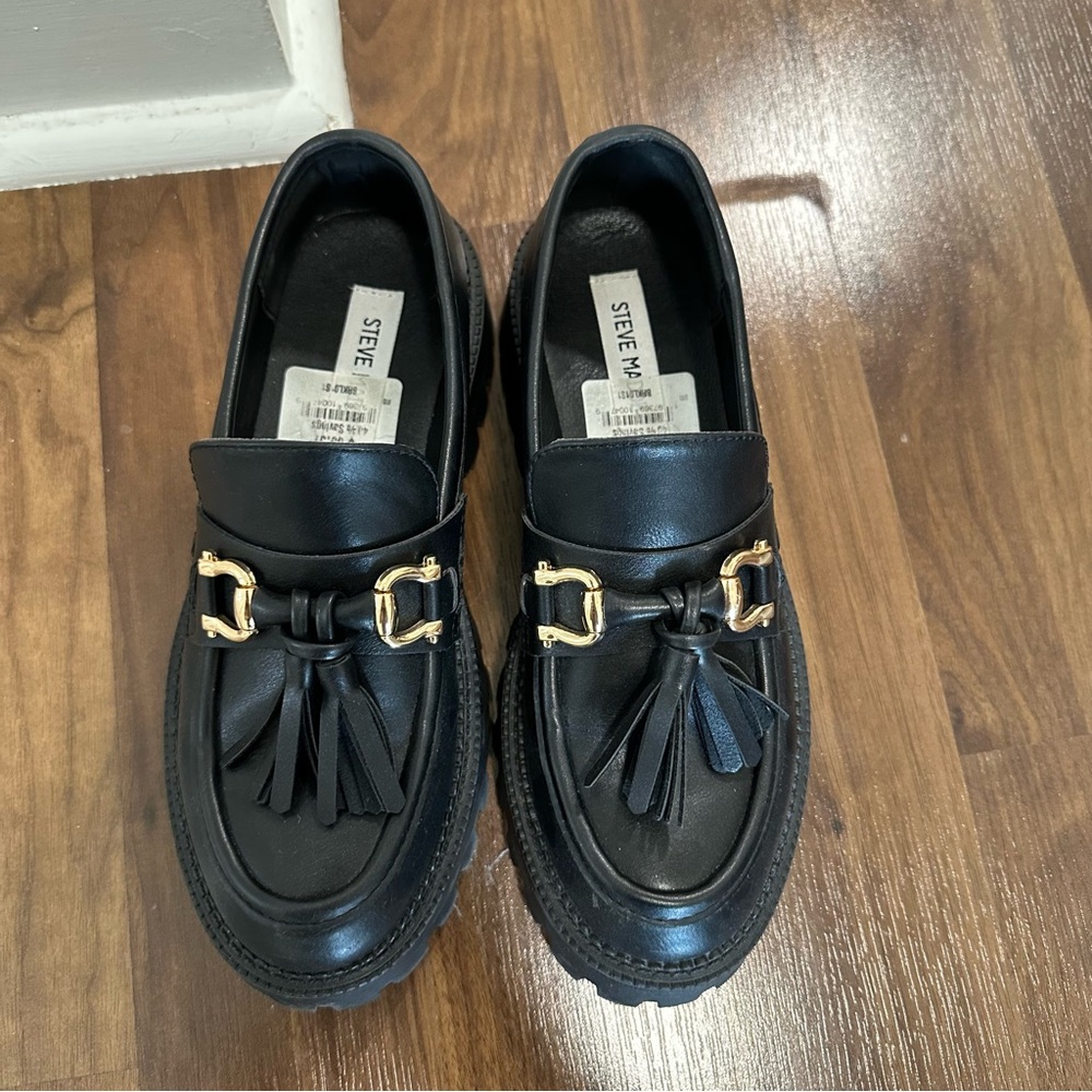 Steve Madden Black Leather Loafers Slip-Ons